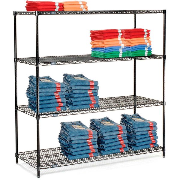 Nexel Black Epoxy, 4 Tier, Wire Shelving Starter Unit, 60W x 14D x 74H 14607B